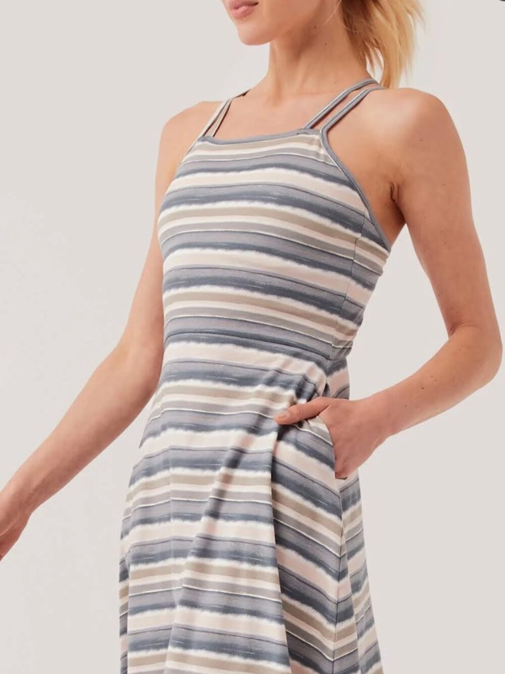 PACT Striped Built in Bra Dress Organic Cotton Fit & Flare Dress with Pockets S - Picture 3 of 11